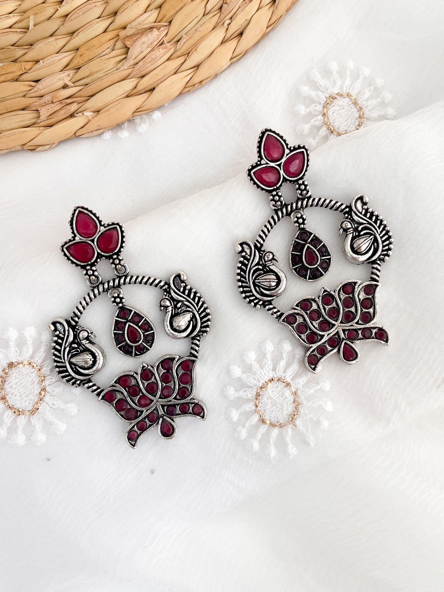ROOPSUNDARI - German Silver Chandbali With Pink Stones