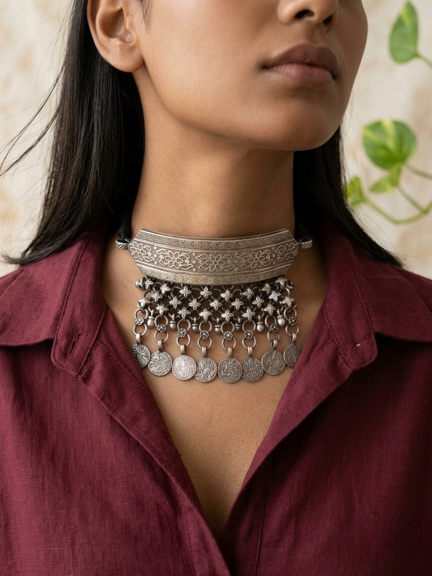 SAAVI - Brass With Silver Plating Neckpiece