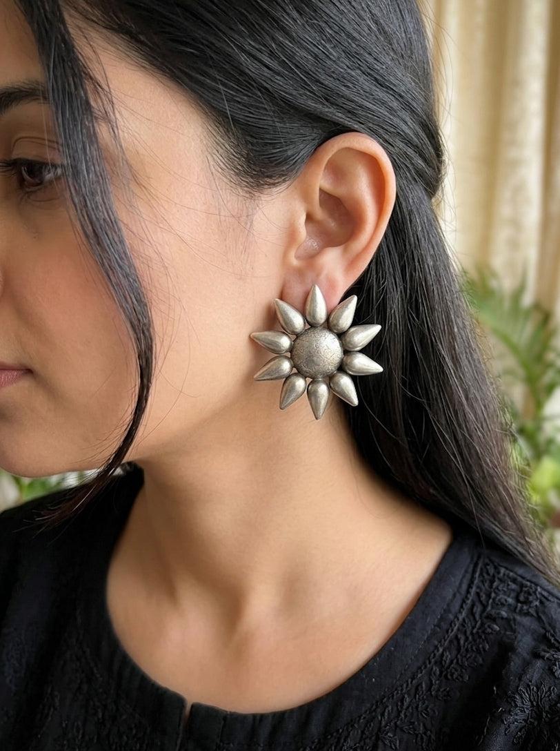 SURYAKUMARI - Silver Plated Brass Statement Stud