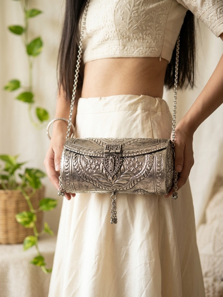 SWASTIK - Brass With Silver Plating Clutch Sling Bag