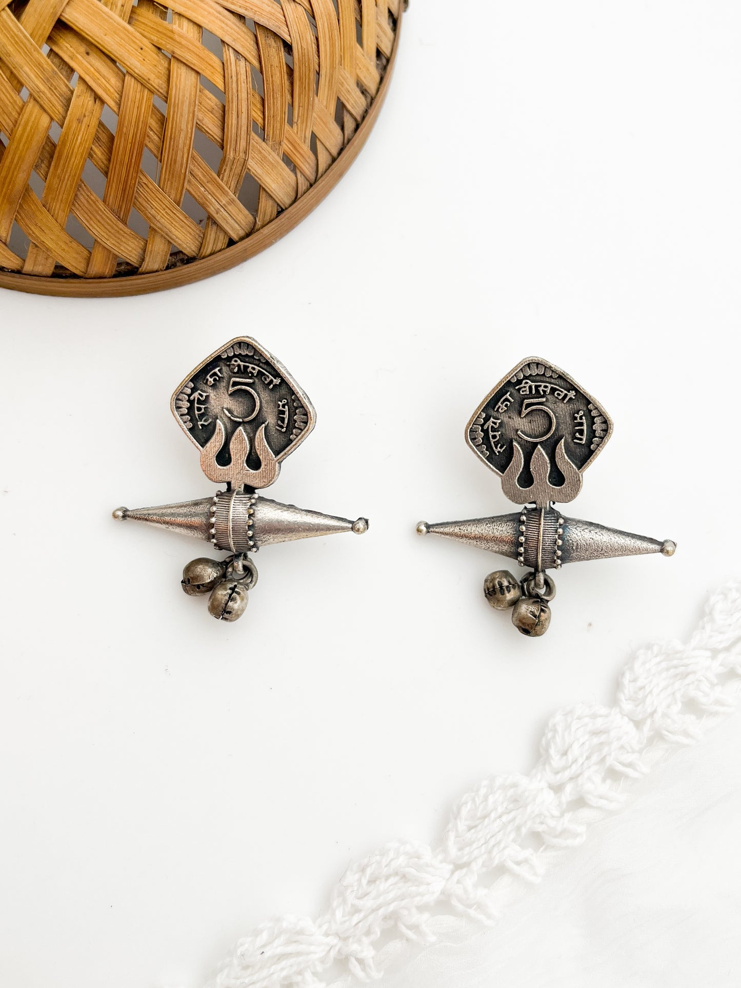 Trishul - German Silver Coin Trishul Stud