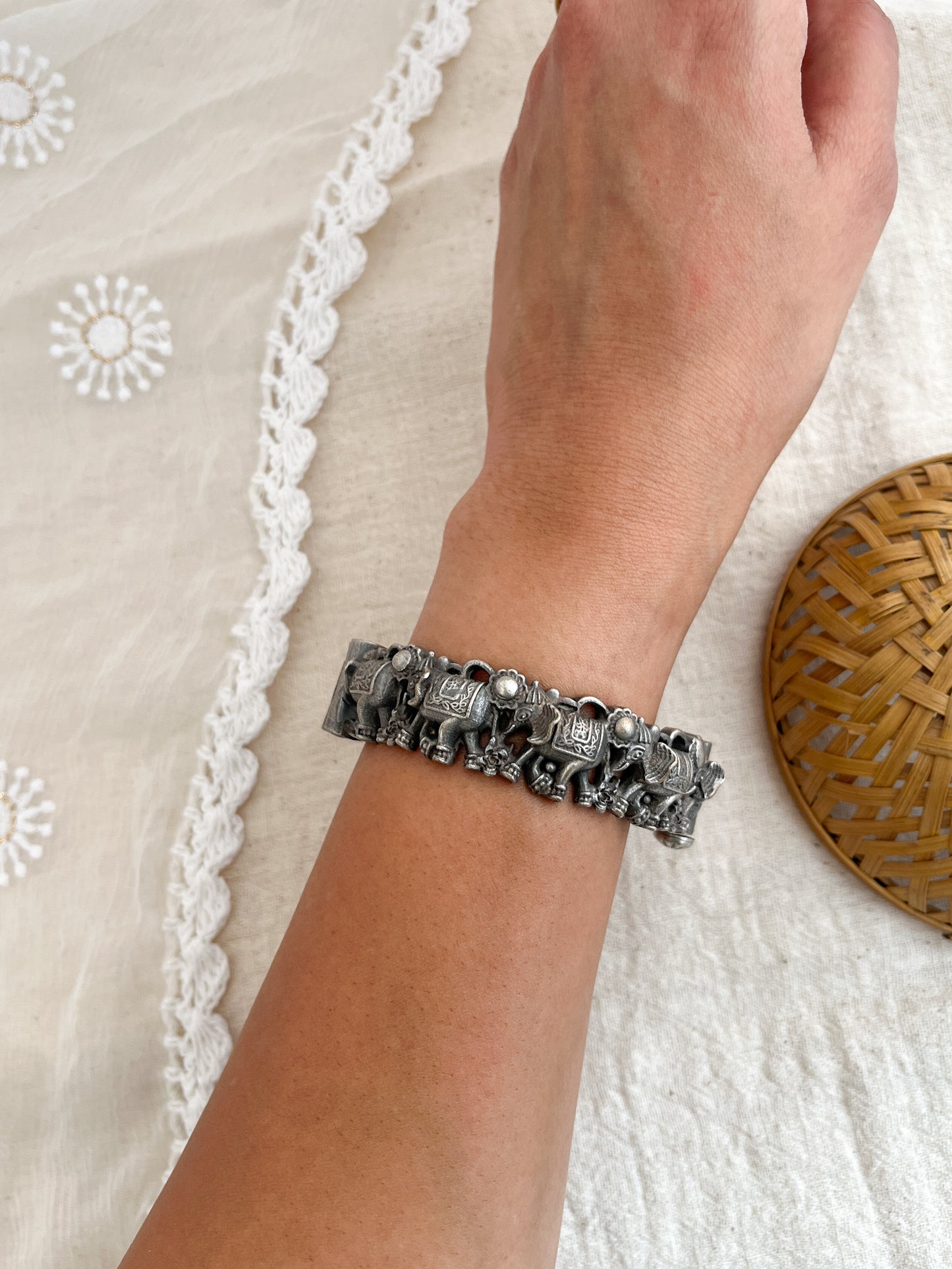 Urvi - German Silver Elephant Carved Bangles