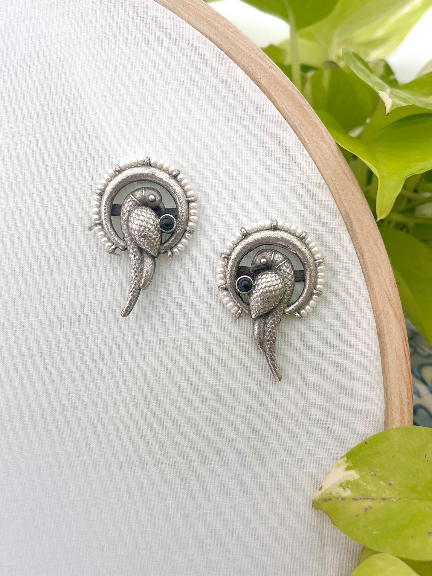 Moh - German Silver Parrot Studs Black