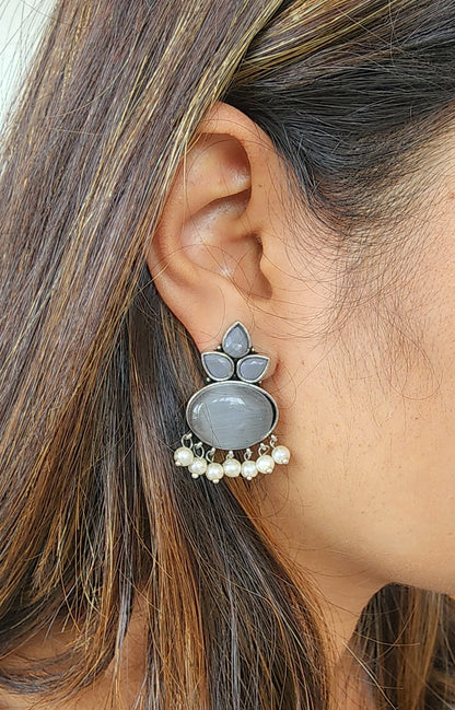 BALAMANI-Grey Stone German Oxidized Earring