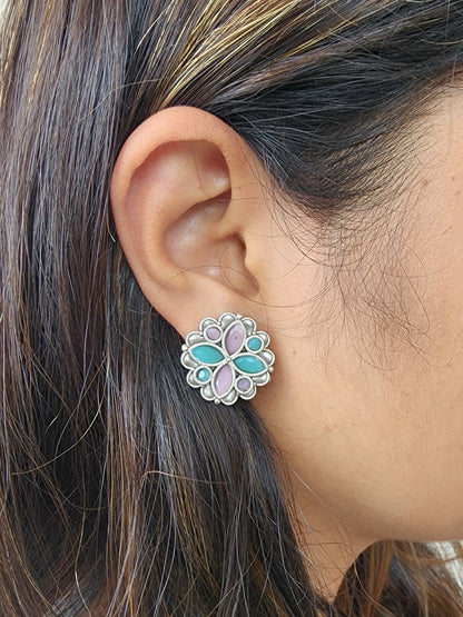 BALAMANI-Lavender Sea Green Stone German Oxidized Earring