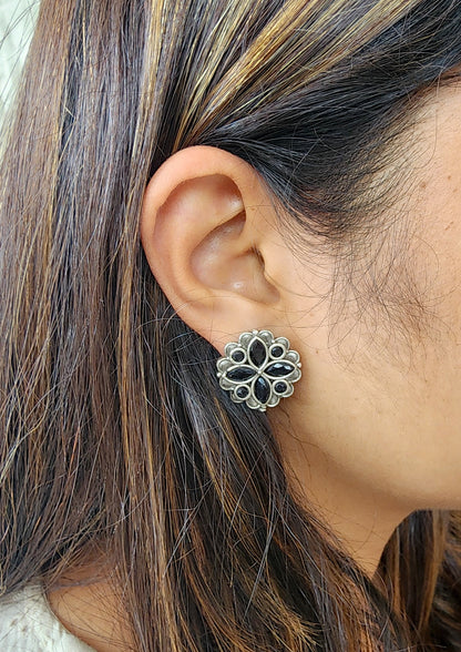 BALAMANI-Black Stone German Oxidized Earring