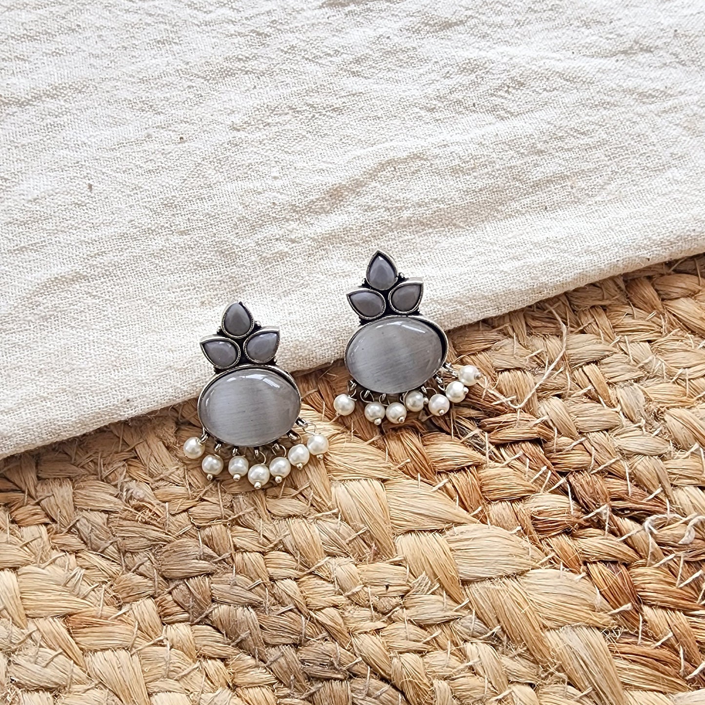 BALAMANI-Grey Stone German Oxidized Earring