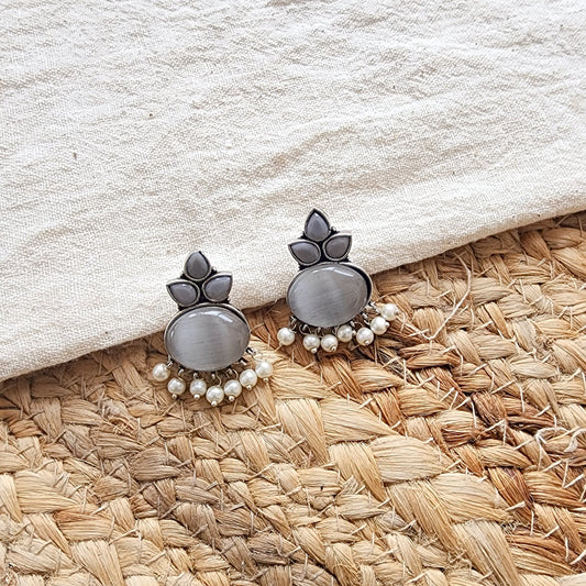 BALAMANI-Grey Stone German Oxidized Earring