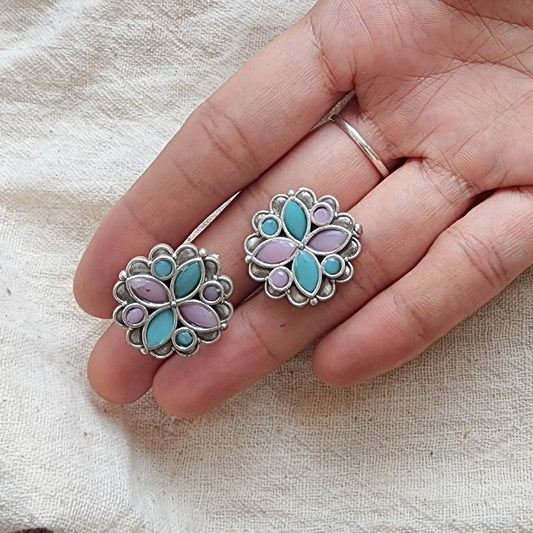 BALAMANI-Lavender Sea Green Stone German Oxidized Earring