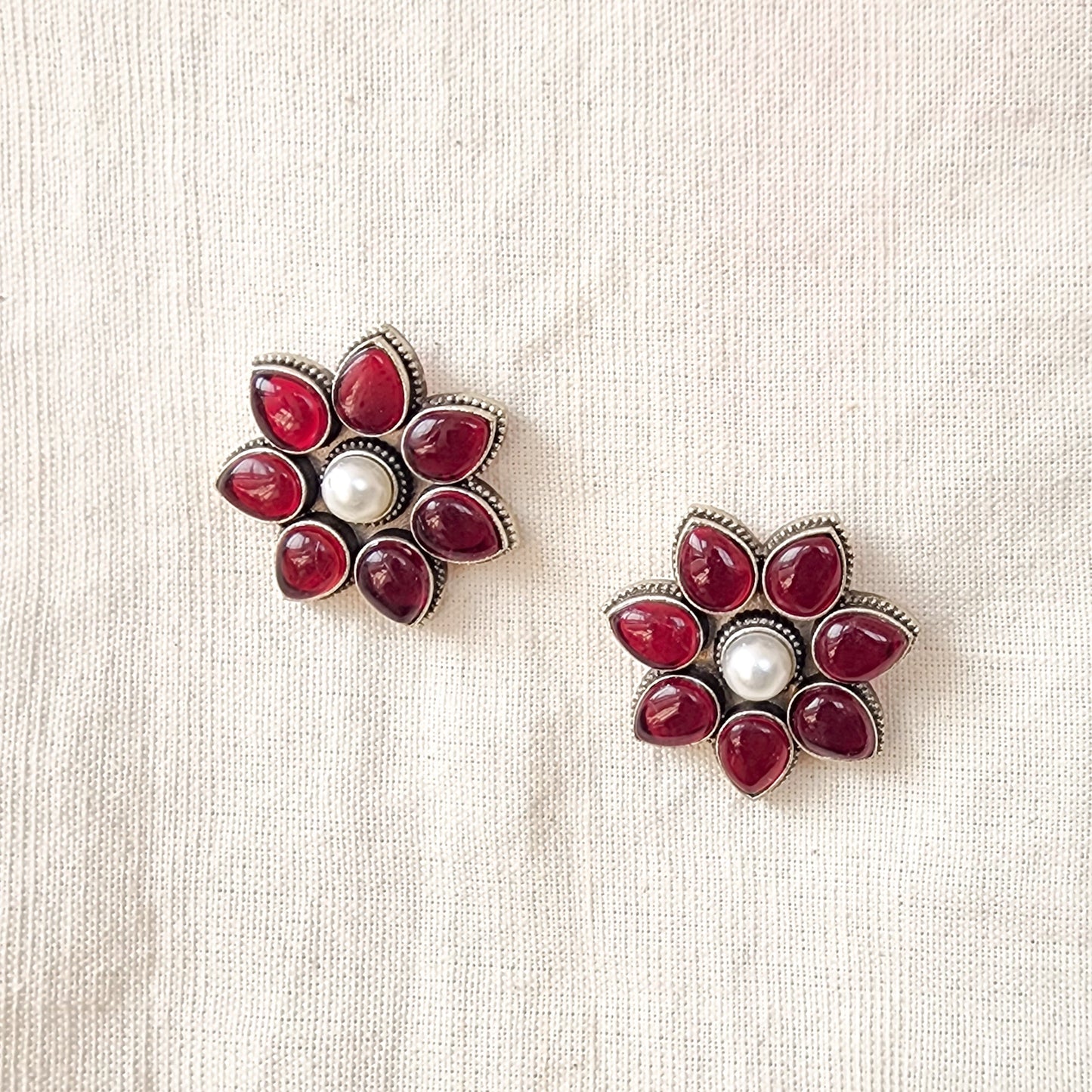 BALAMANI- Maroon Stone German Oxidized Earring