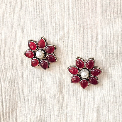 BALAMANI- Maroon Stone German Oxidized Earring