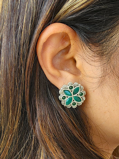 BALAMANI-Green Stone German Oxidized Earring