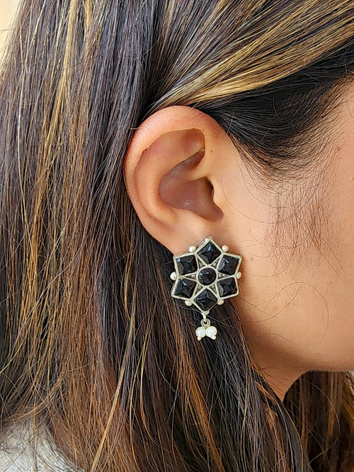BALAMANI-Black Stone German Oxidized Earring
