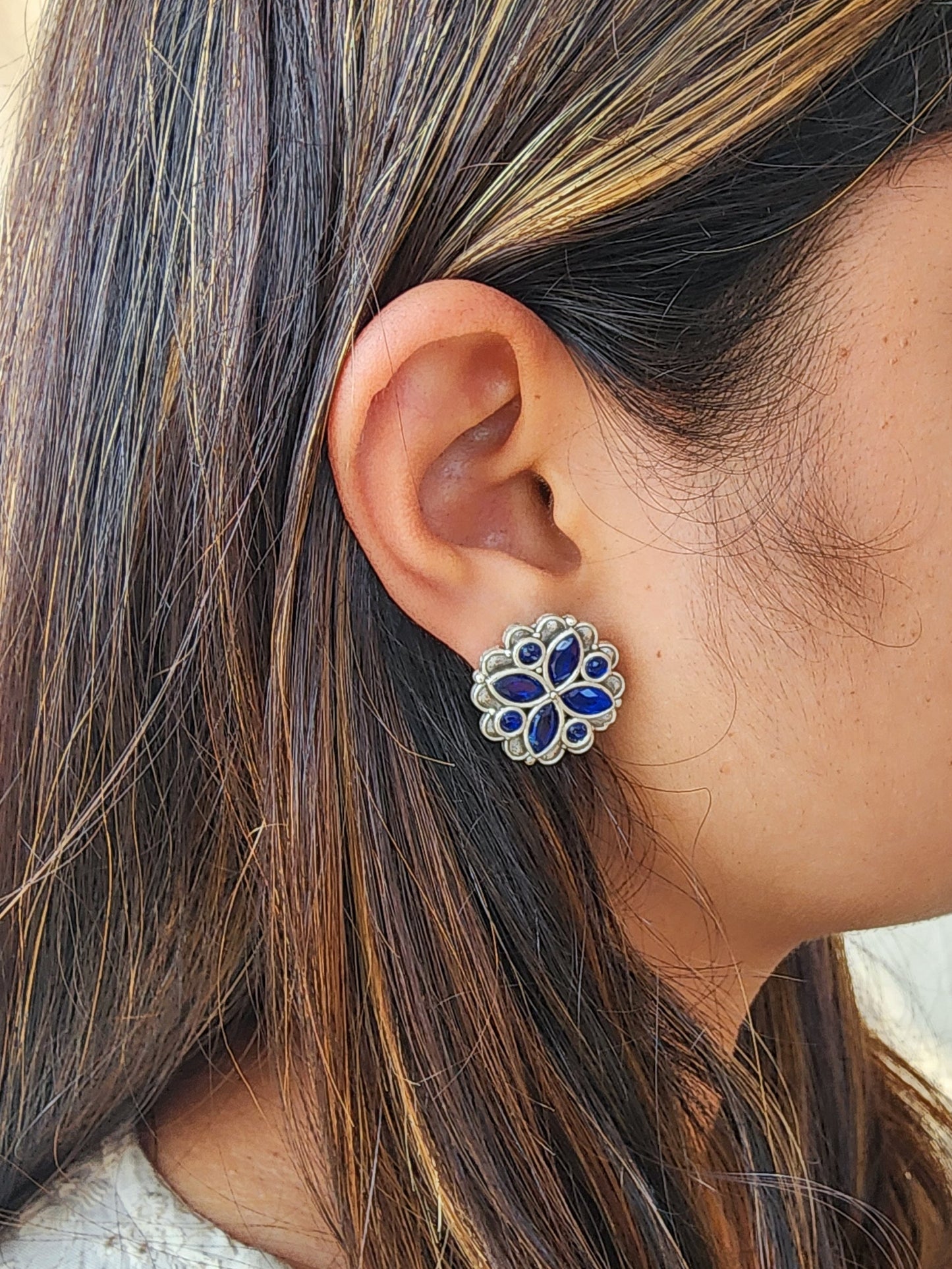 BALAMANI-Blue Stone German Oxidized Earring