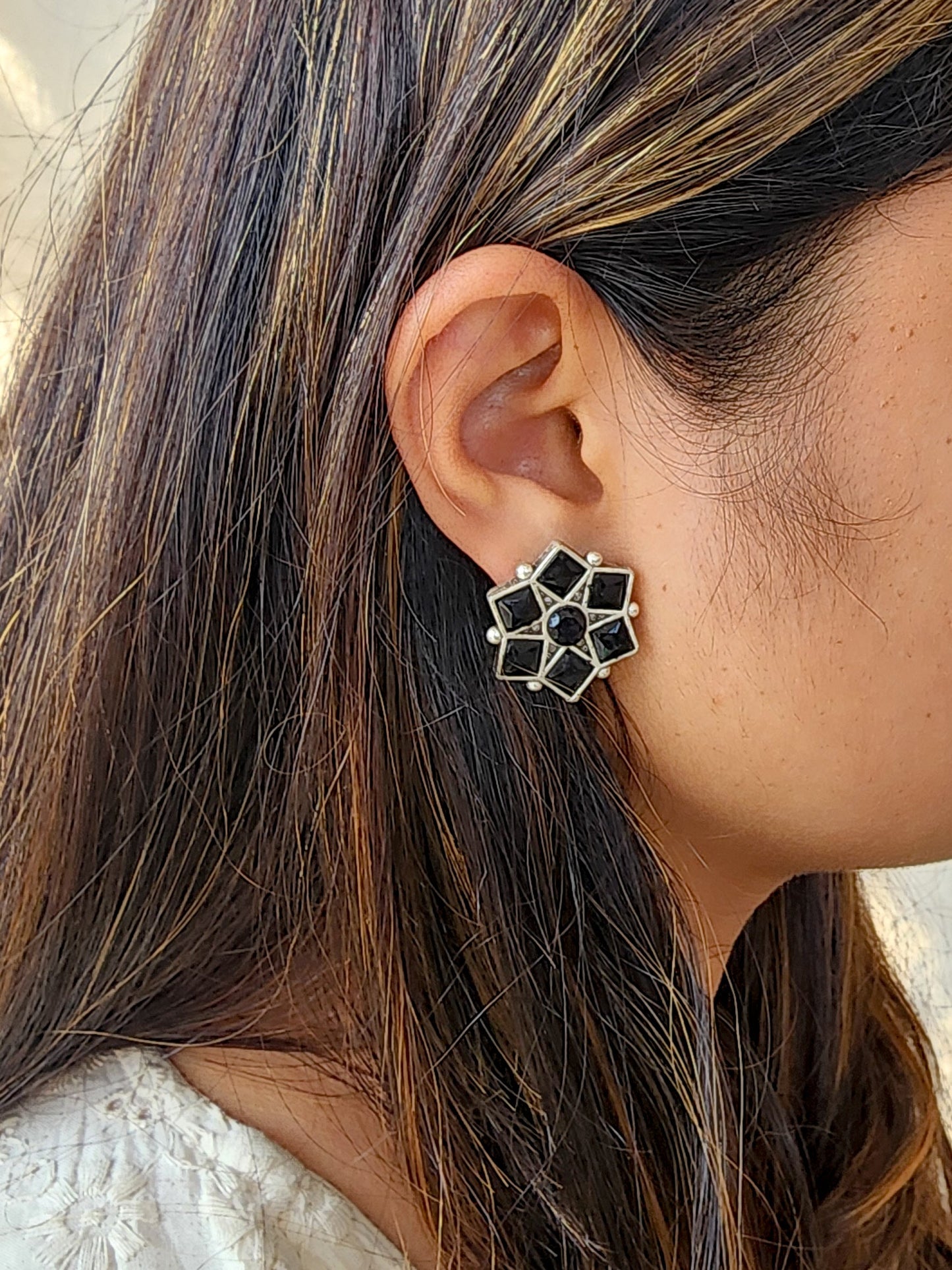 BALAMANI-Black Stone German Oxidized Earring