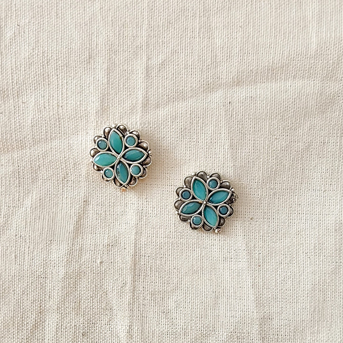BALAMANI-Sea Green Stone German Oxidized Earring
