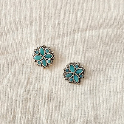 BALAMANI-Sea Green Stone German Oxidized Earring