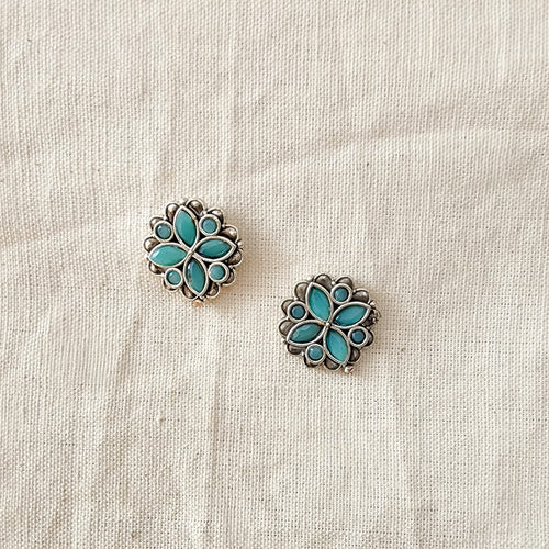 BALAMANI-Sea Green Stone German Oxidized Earring