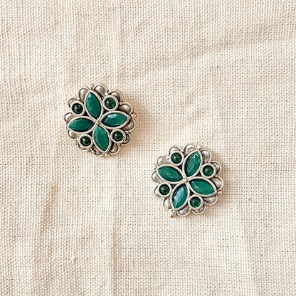 BALAMANI-Green Stone German Oxidized Earring