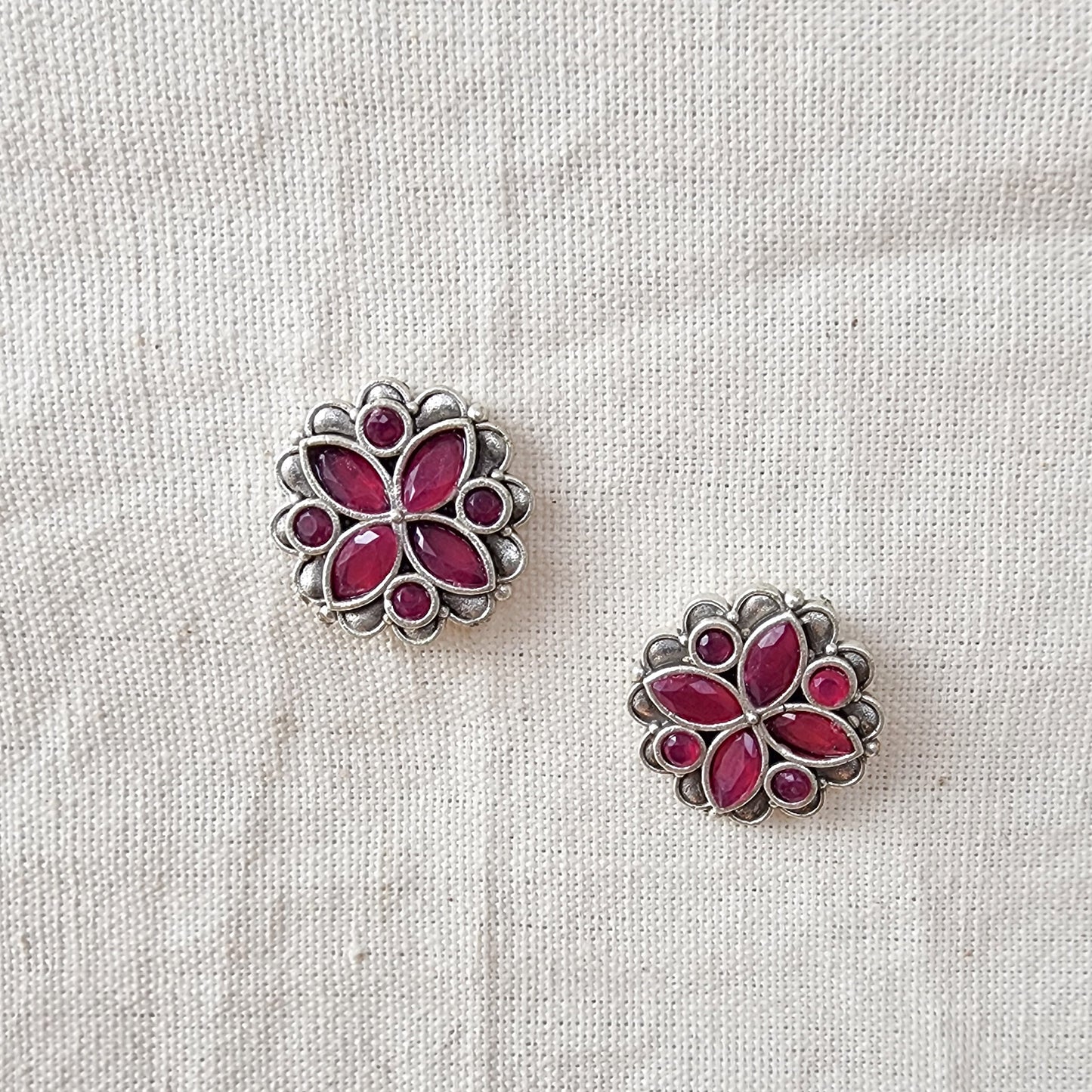 BALAMANI-Pink Stone German Oxidized Earring
