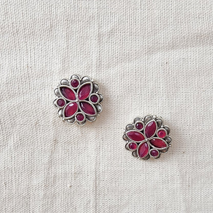 BALAMANI-Pink Stone German Oxidized Earring