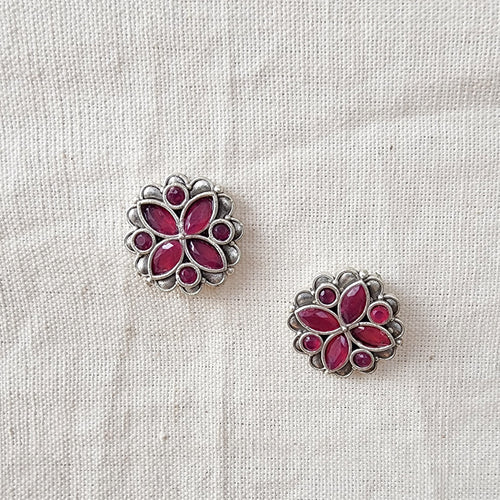 BALAMANI-Pink Stone German Oxidized Earring