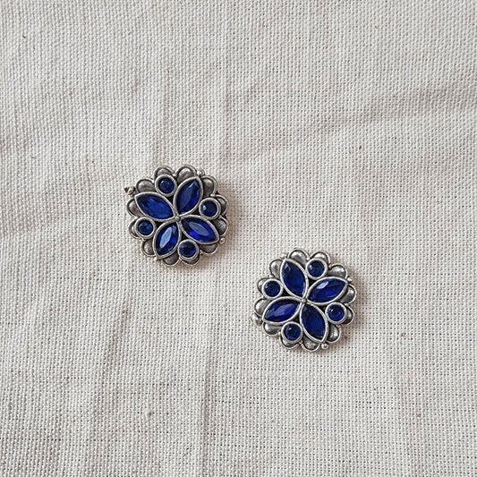 BALAMANI-Blue Stone German Oxidized Earring