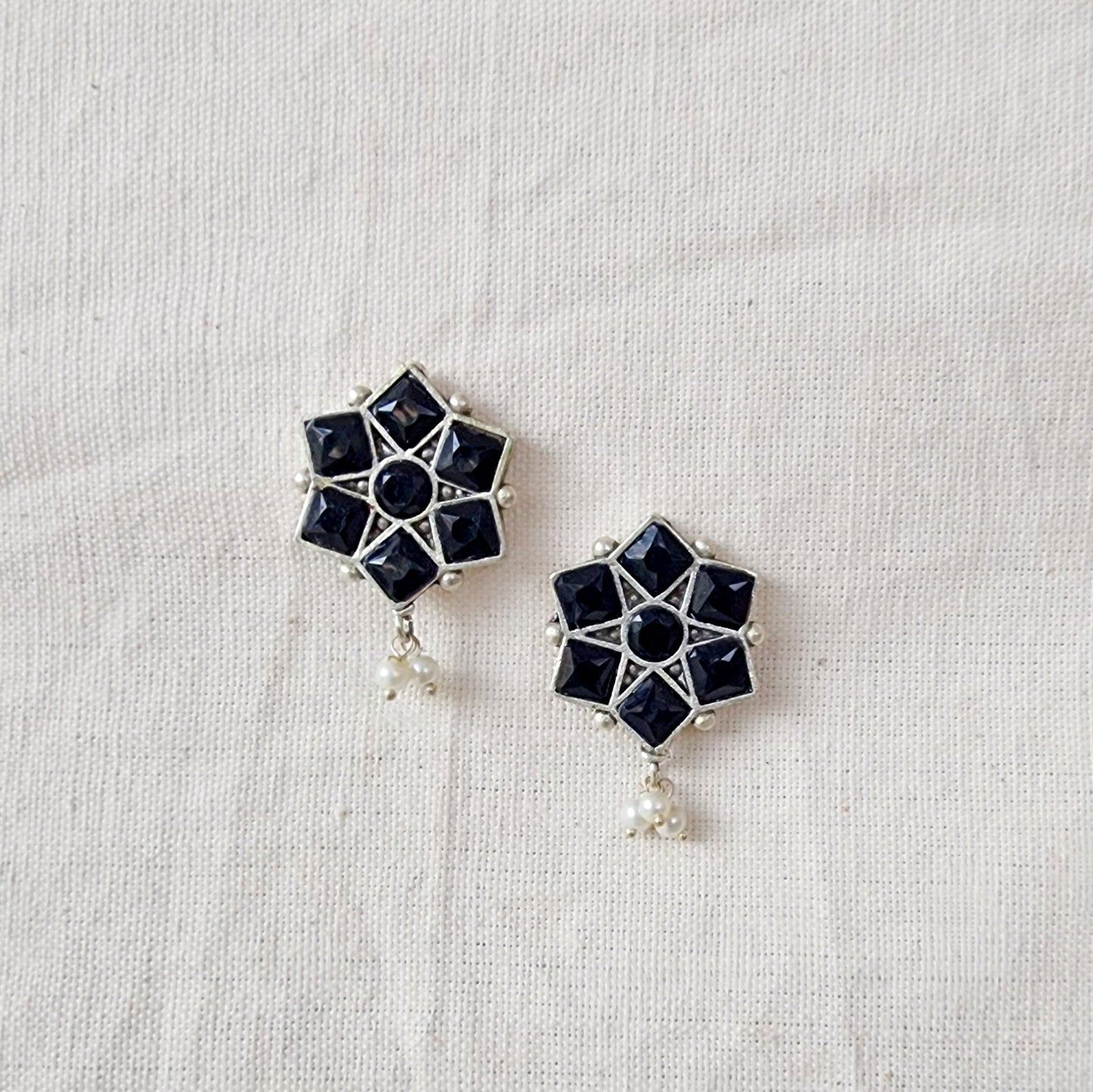 BALAMANI-Black Stone German Oxidized Earring