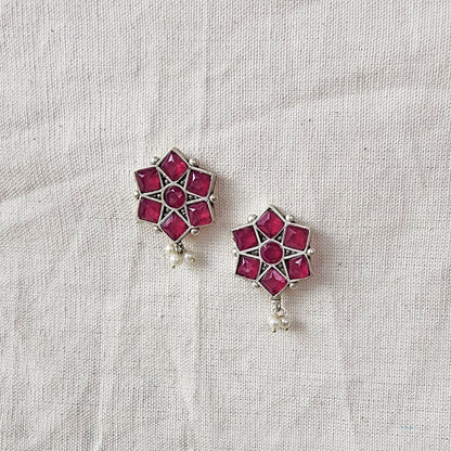 BALAMANI-Pink Stone German Oxidized Earring