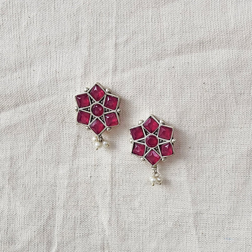 BALAMANI-Pink Stone German Oxidized Earring
