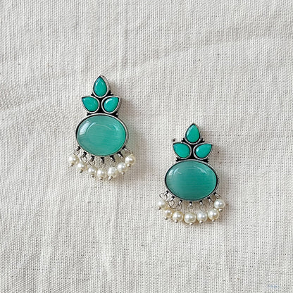 BALAMANI-Green Stone German Oxidized Earring