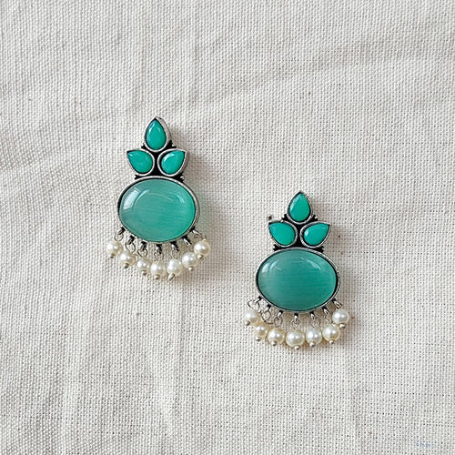 BALAMANI-Green Stone German Oxidized Earring