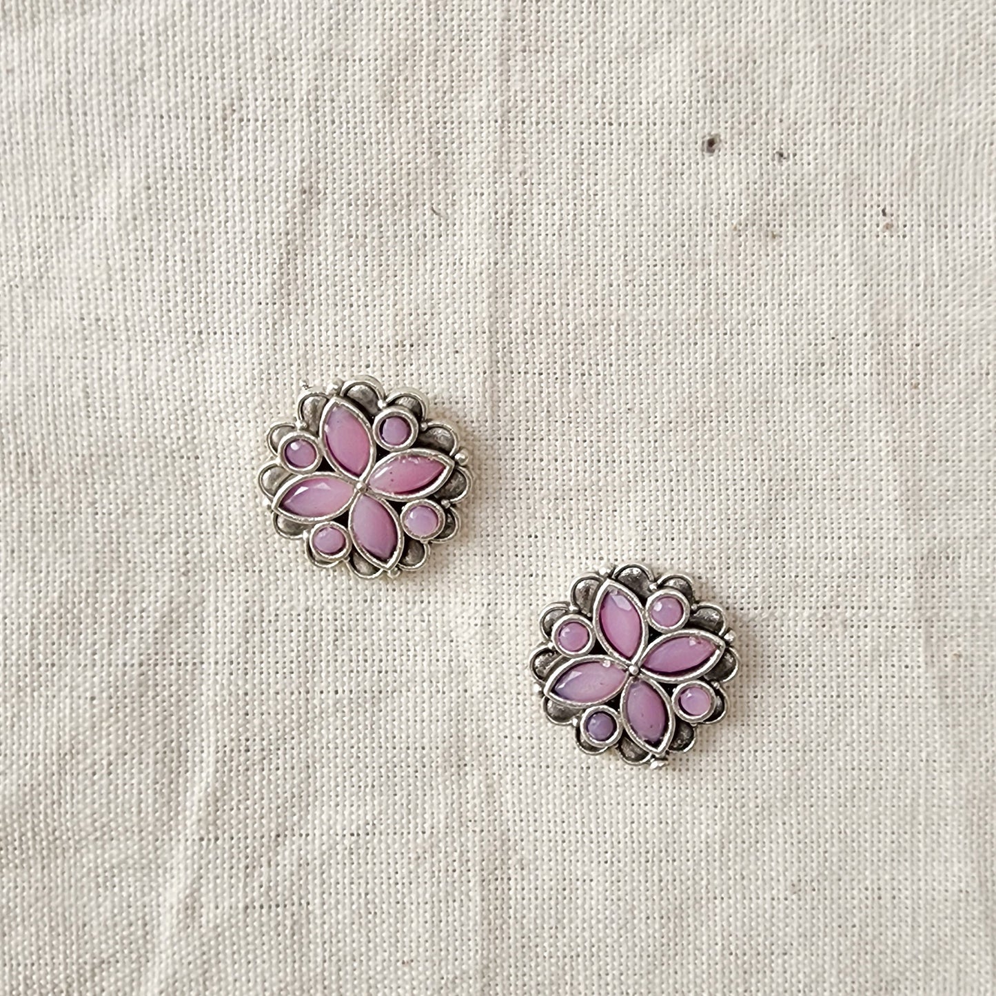 BALAMANI-Baby Pink Stone German Oxidized Earring