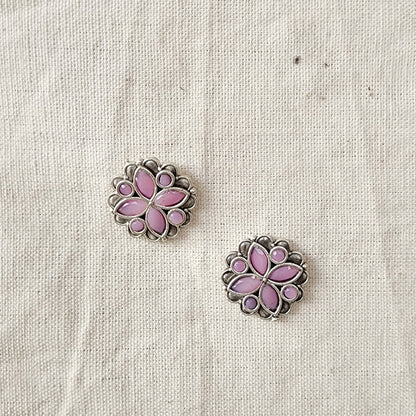 BALAMANI-Baby Pink Stone German Oxidized Earring