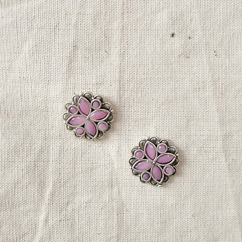 BALAMANI-Baby Pink Stone German Oxidized Earring
