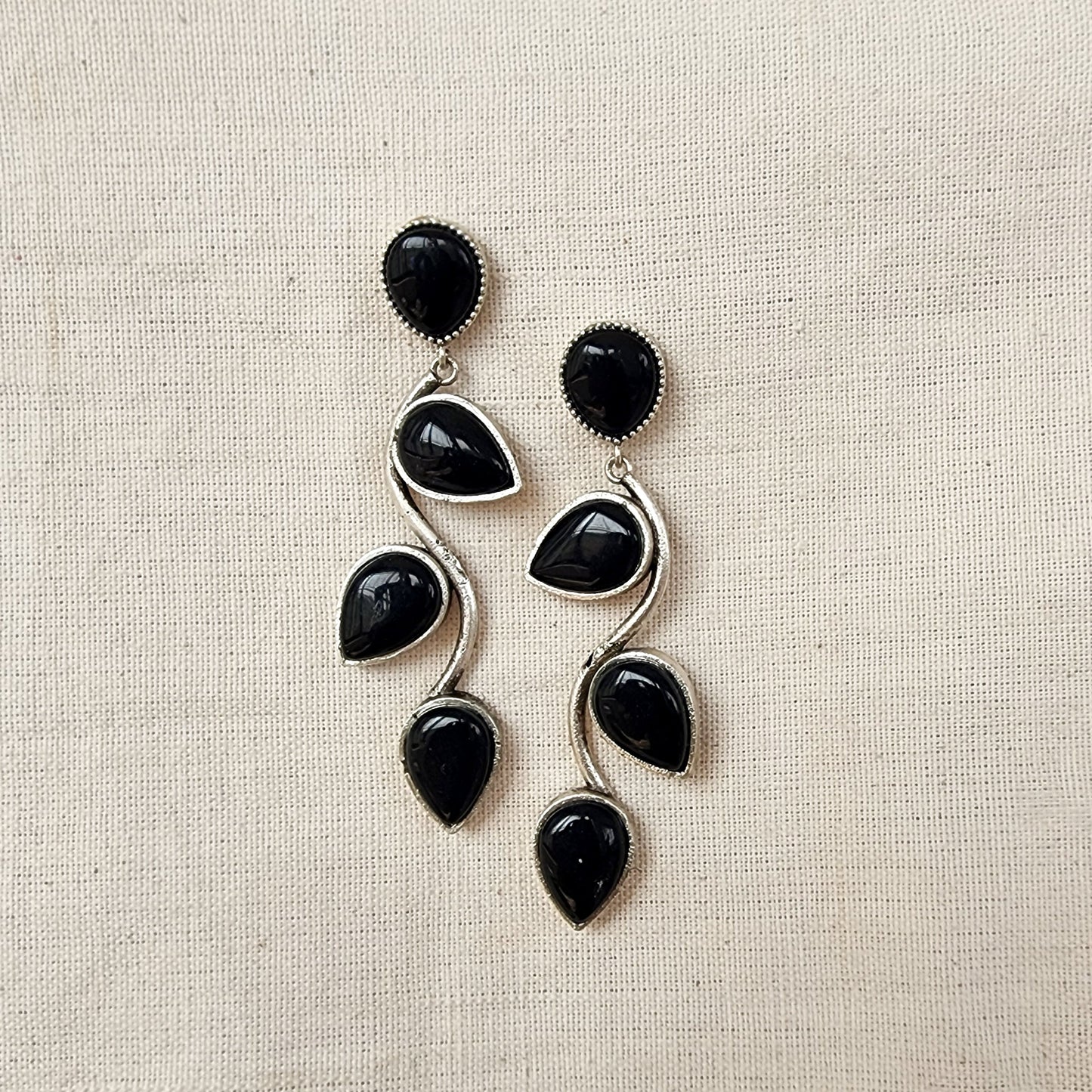 BALAMANI-Beautiful Unique Design Black Stone German Oxidized Earring
