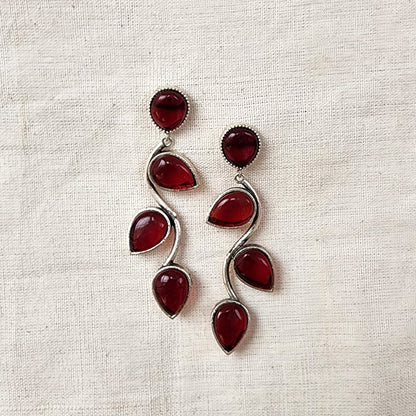 BALAMANI-Beautiful Unique Design Red Stone German Oxidized Earring