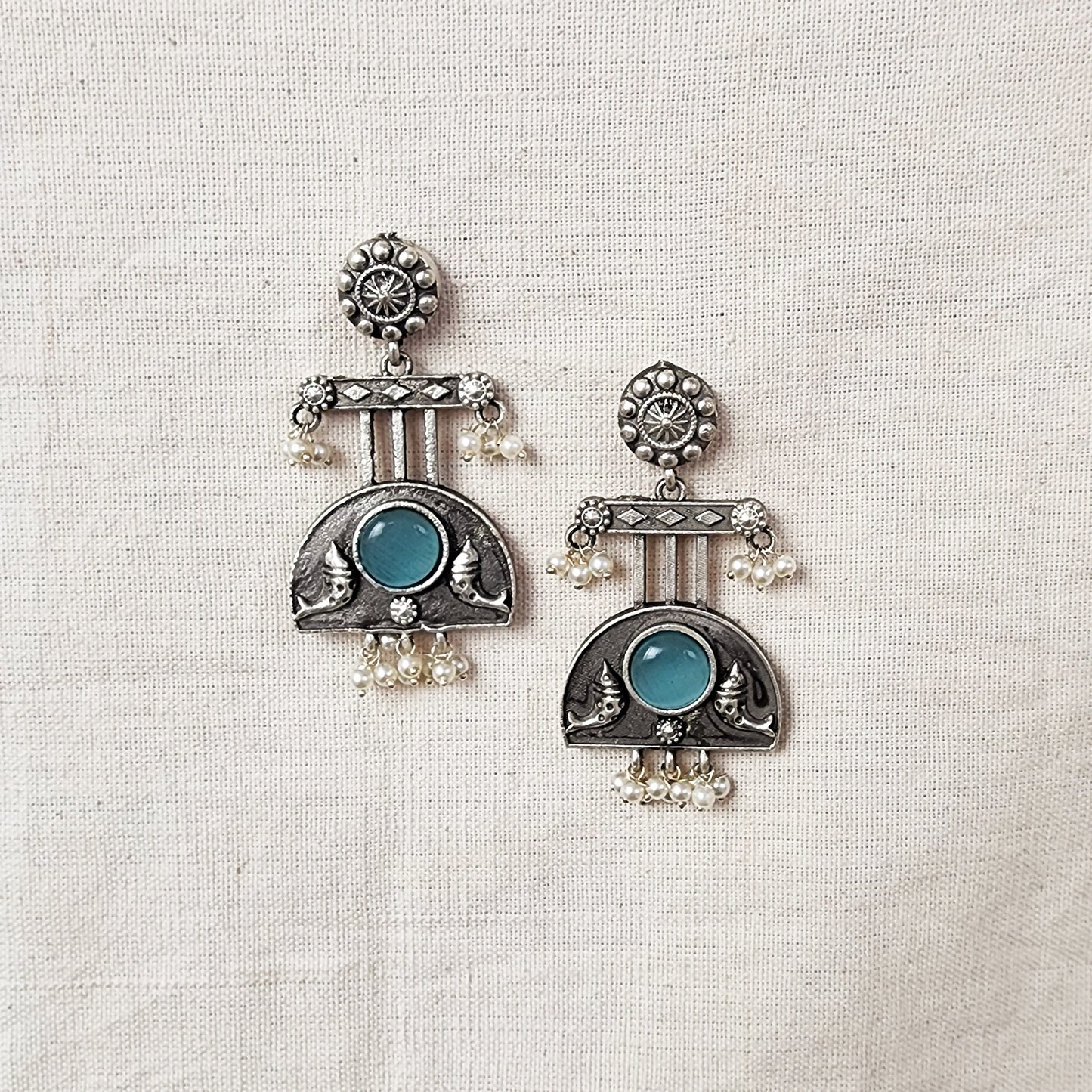 BALAMANI-Blue Stone Silver German Oxidized Earring