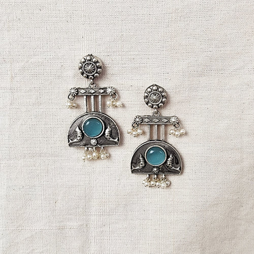 BALAMANI-Blue Stone Silver German Oxidized Earring
