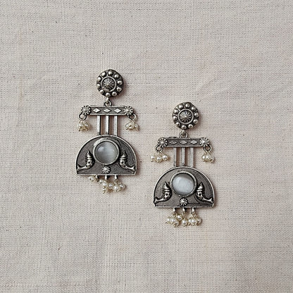 BALAMANI-Grey Stone Silver German Oxidized Earring