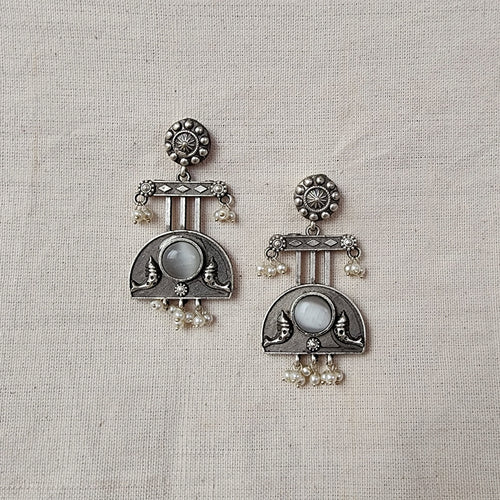 BALAMANI-Grey Stone Silver German Oxidized Earring