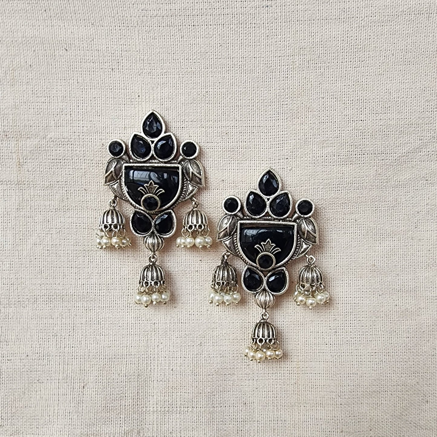 BALAMANI-Black Stone German Oxidized Earrings