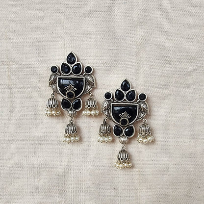BALAMANI-Black Stone German Oxidized Earrings