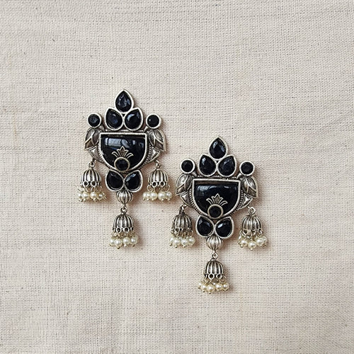 BALAMANI-Black Stone German Oxidized Earrings