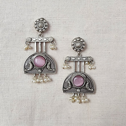 BALAMANI-Pink Stone Silver German Oxidized Earring