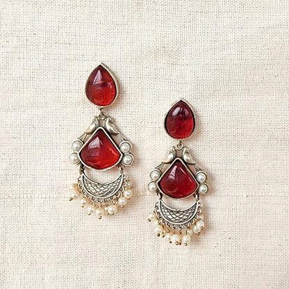 BALAMANI-Red Stone German Oxidized Earring