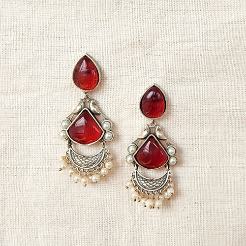 BALAMANI-Red Stone German Oxidized Earring