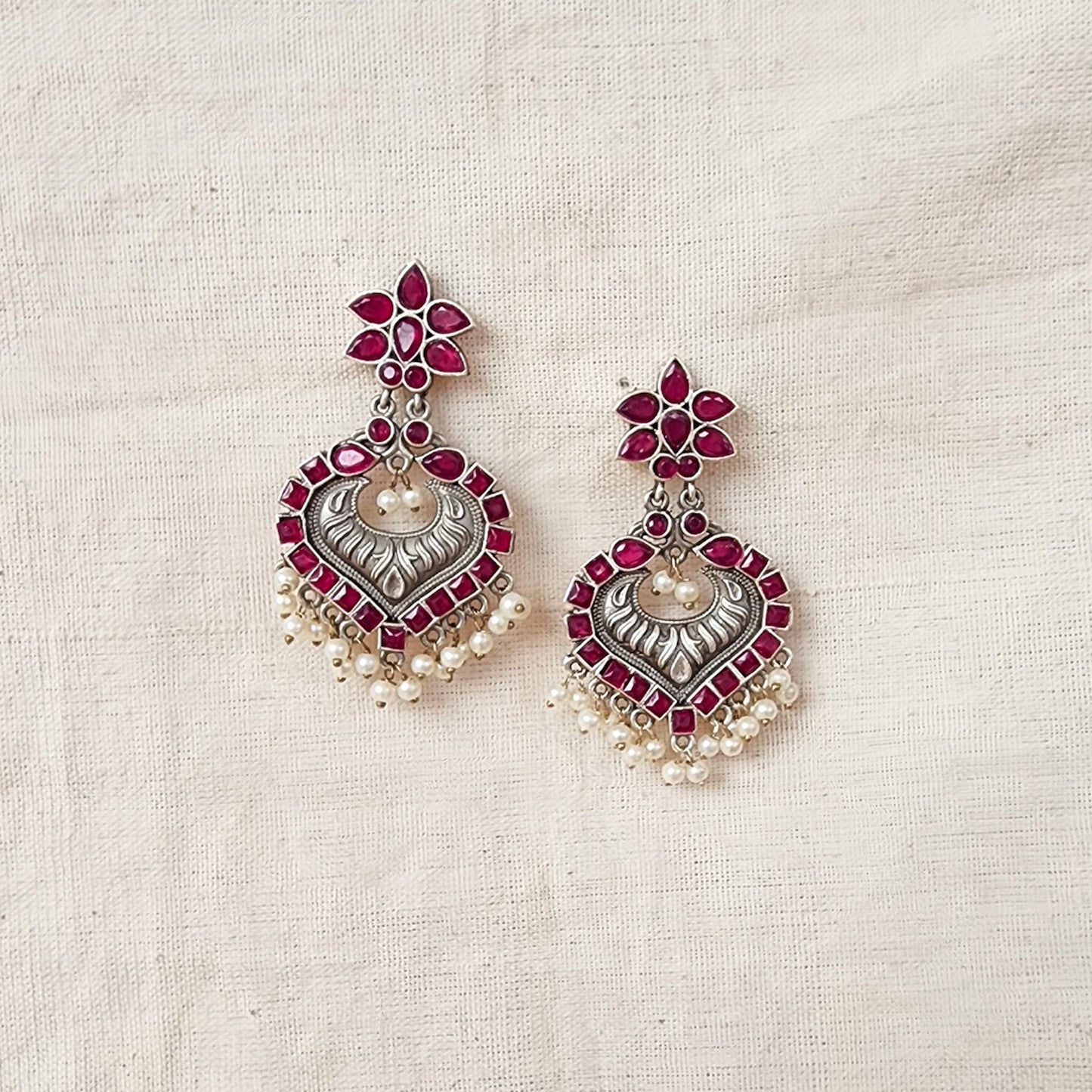 BALAMANI-Pink Stone German Oxidized Earring
