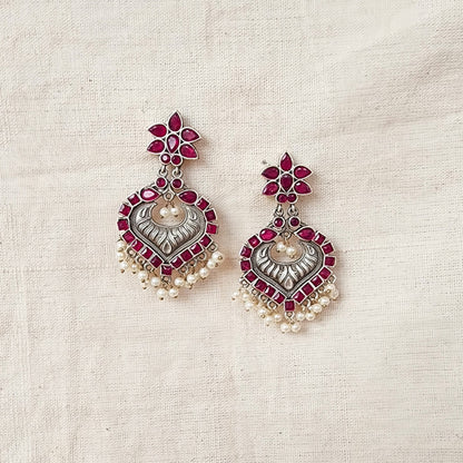 BALAMANI-Pink Stone German Oxidized Earring