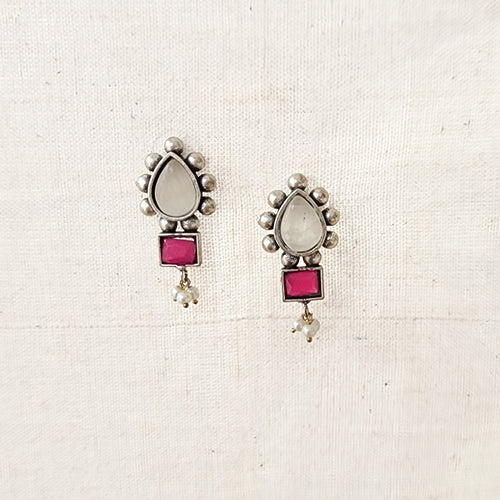 BALAMANI-Grey And Pink Stone German Oxidized Earring